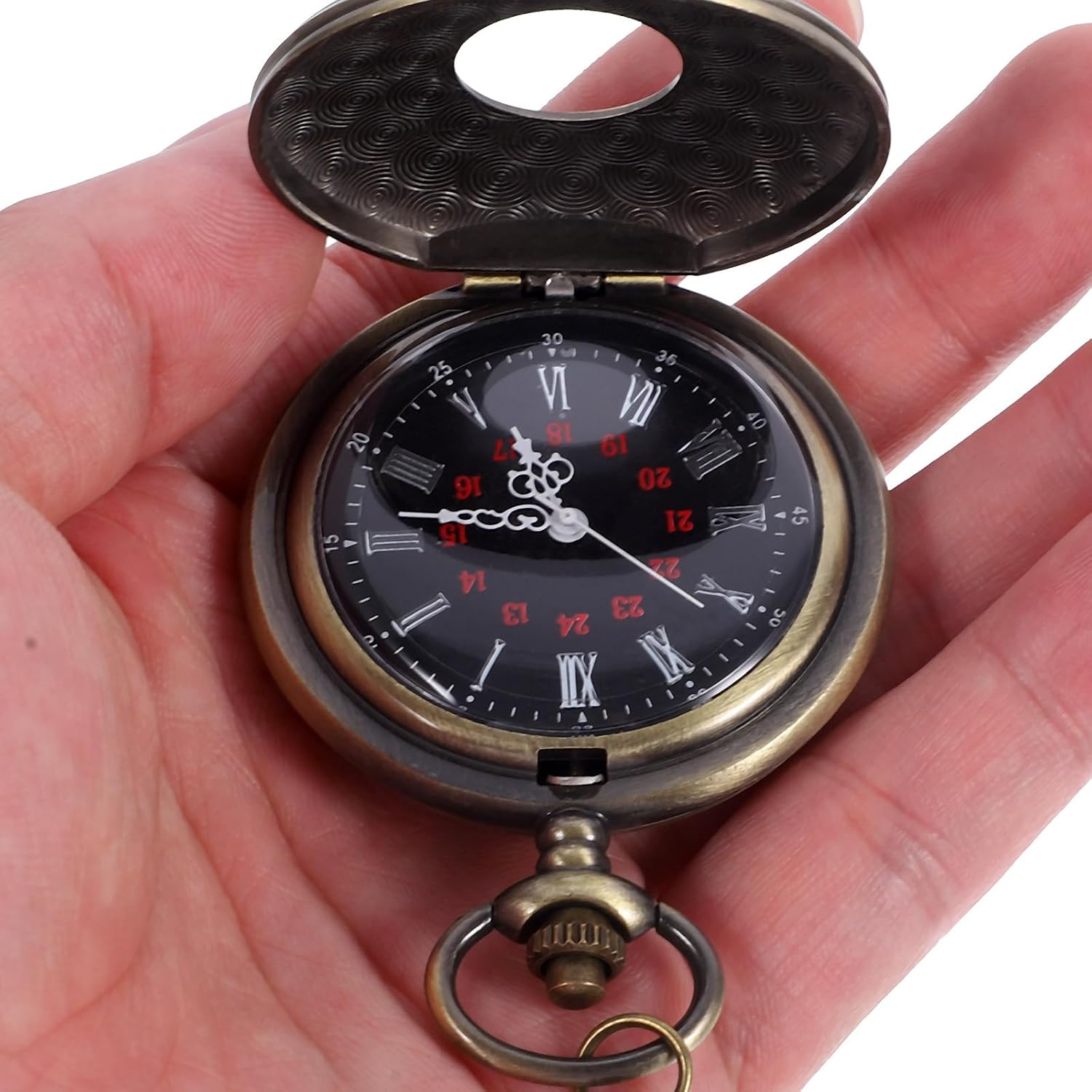 MAGICLULU Large Vintage Roman Numeral Dial Mechanical Pocket Watch with Bronze Chain for Men Classic Retro Style Christmas