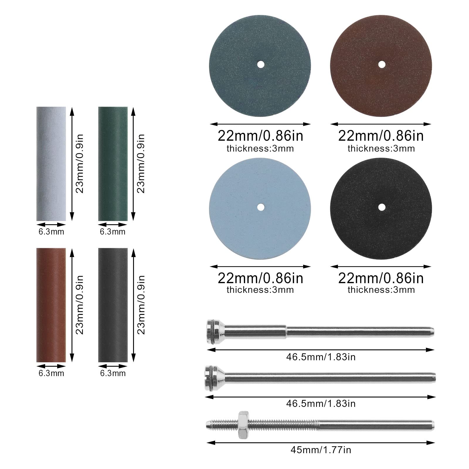 EMSea Set di 46 ruote di lucidatura, 20 ruote di lucidatura in gomma di silicone, 20 particelle di lucidatura e 6 aste di mandrino per fabbricazione di gioielli lavorazione del legno