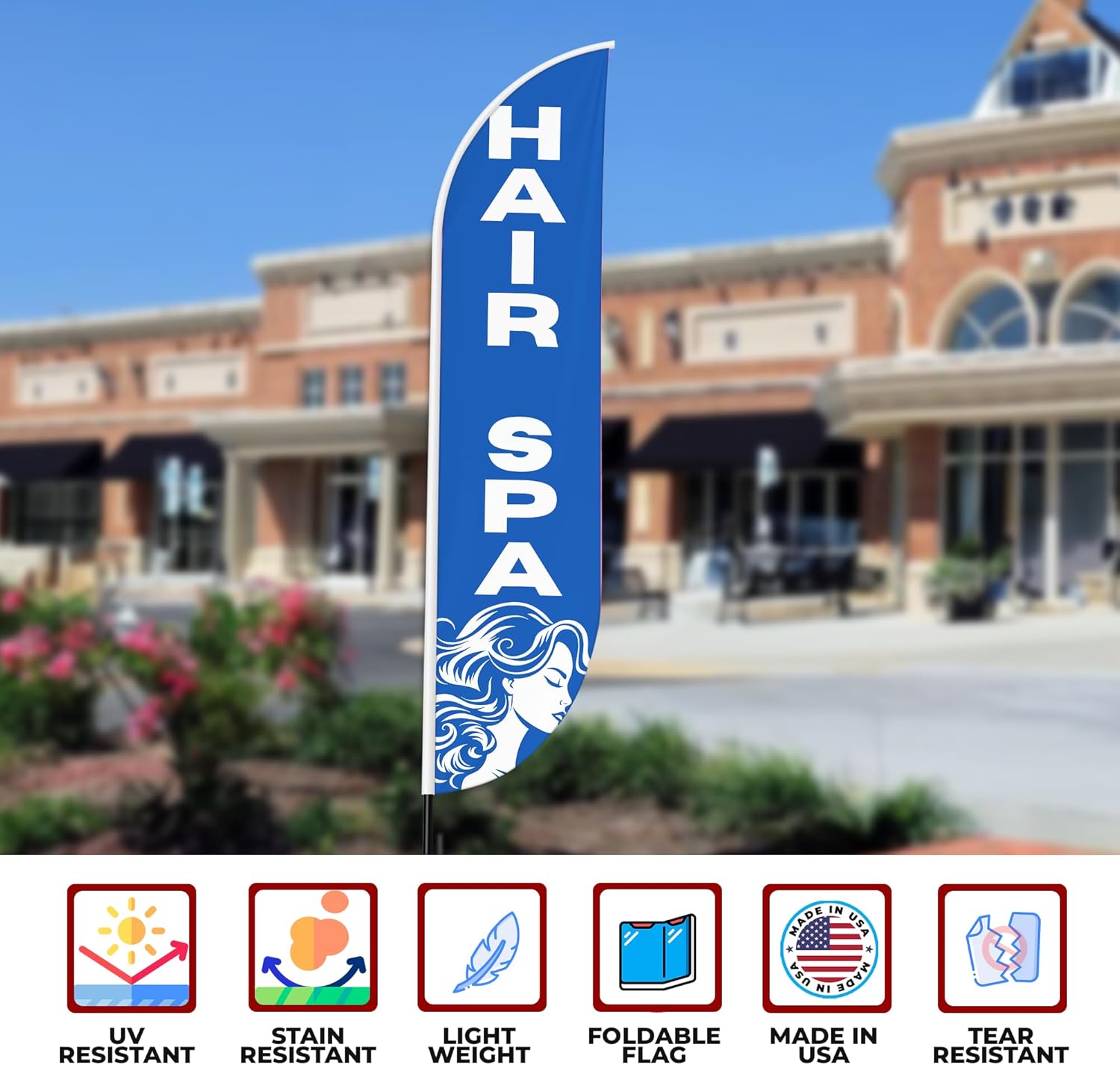 Hair Spa Sign Feather Flag Pole Mount for Outdoor 15 FEET Long Polyester Outdoor Banner Flag with Pole Kit for Easy Hang | HD Print Swooper Flag Pole Mount for Salon Advertising a