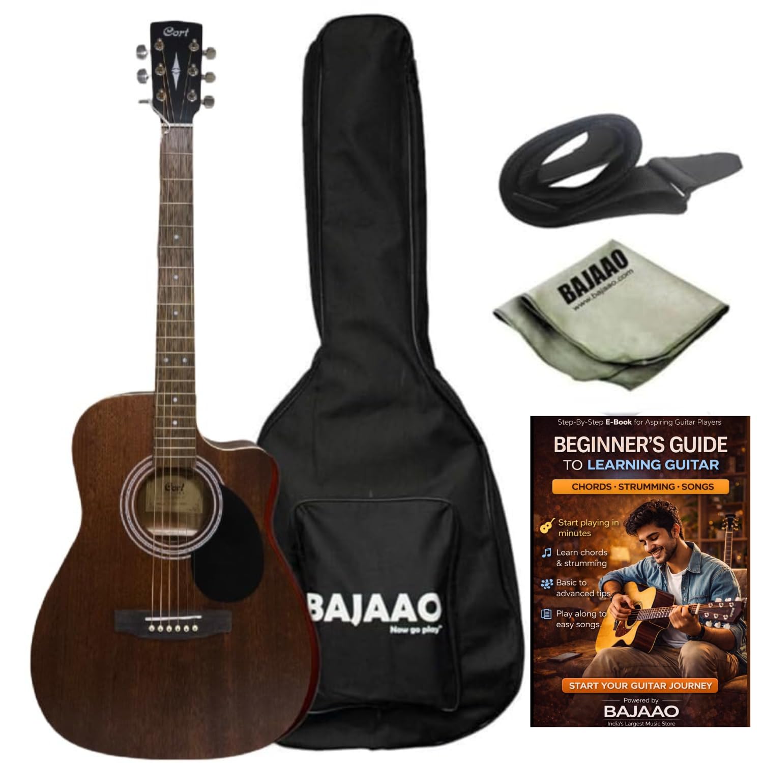 Af500C Open Pore Cut Acoustic Guitar with Bajaao Bag, Strap, Polishing Cloth and E-Book - Mahogany