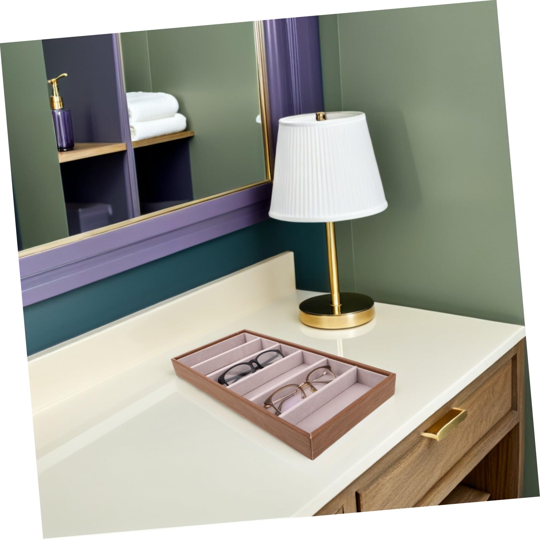 BESTYASH Estante de Exhibición para Guardar Gafas de Sol Caja de Madera para Almacenamiento de Joyas Organizador de Escritorio Compartimentos para Gafas Bandeja Organizadora para Uso