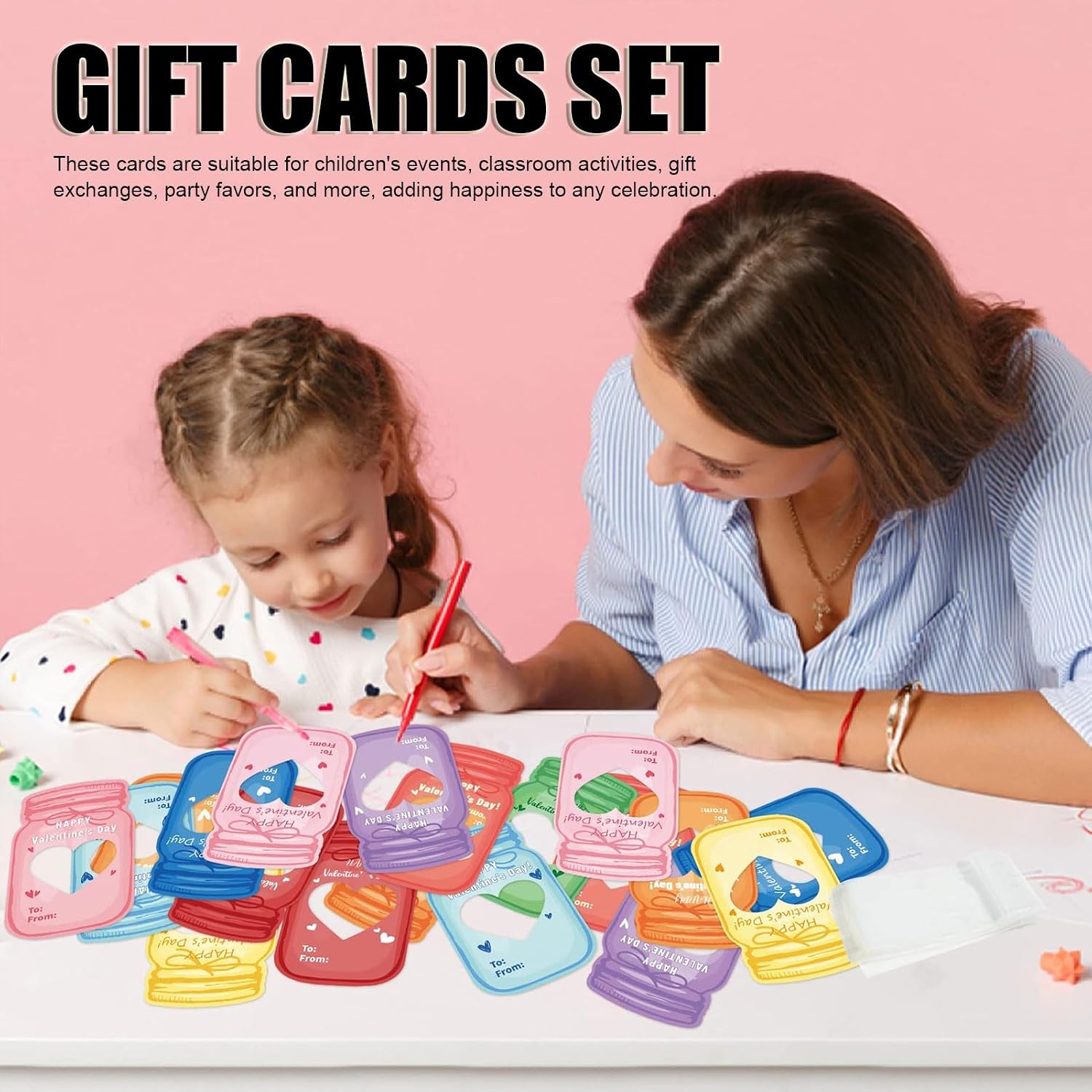Tyenaza 30Pcs Jar Shaped Gift Cards Set, 40Pcs Plastic Bags 1Pcs Double Sided Tape Set for Gift Exchanges Festival Birthday image 3