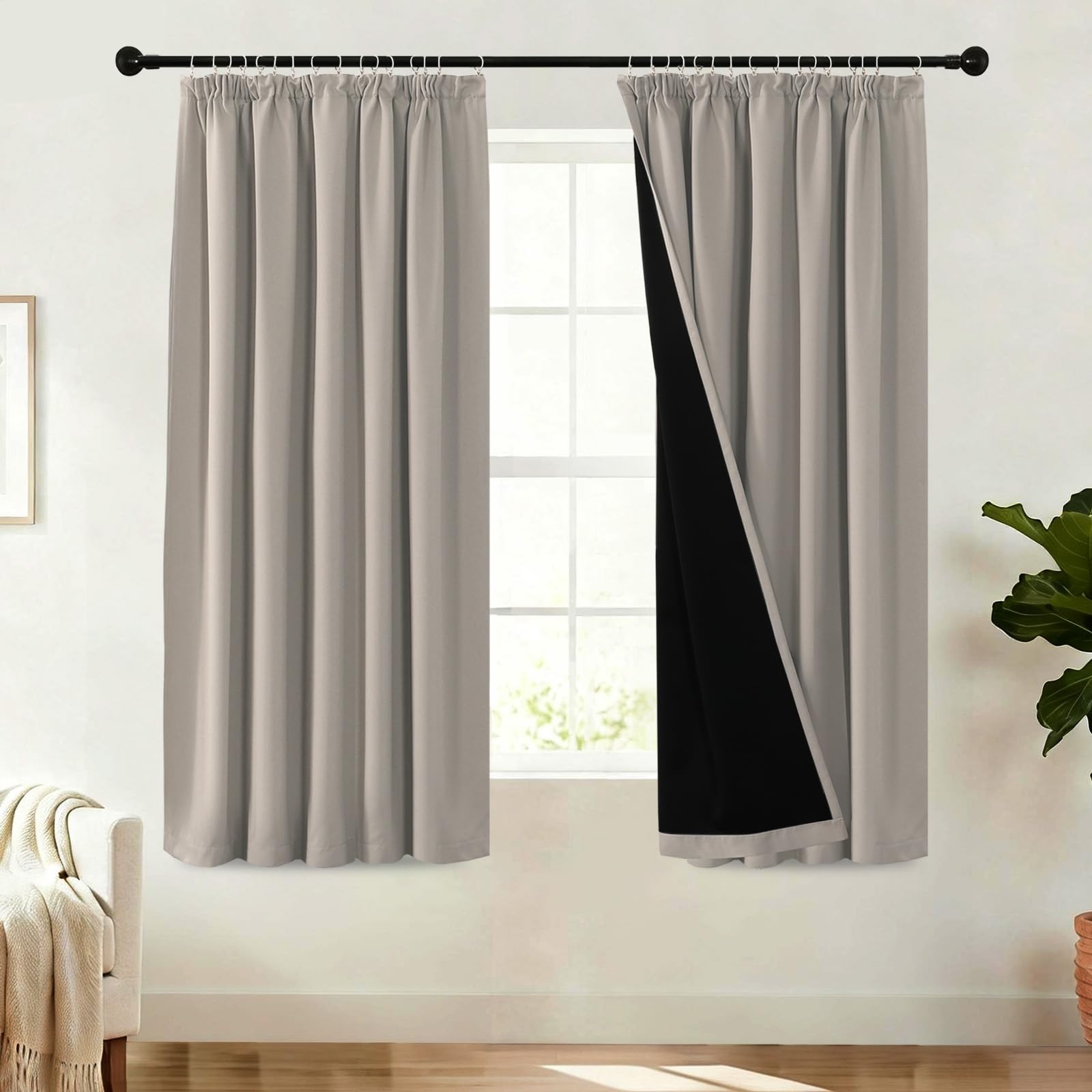 BellaHills 100% Blackout Curtains W66 X L54 - Bedroom Thermal Insulated Curtains