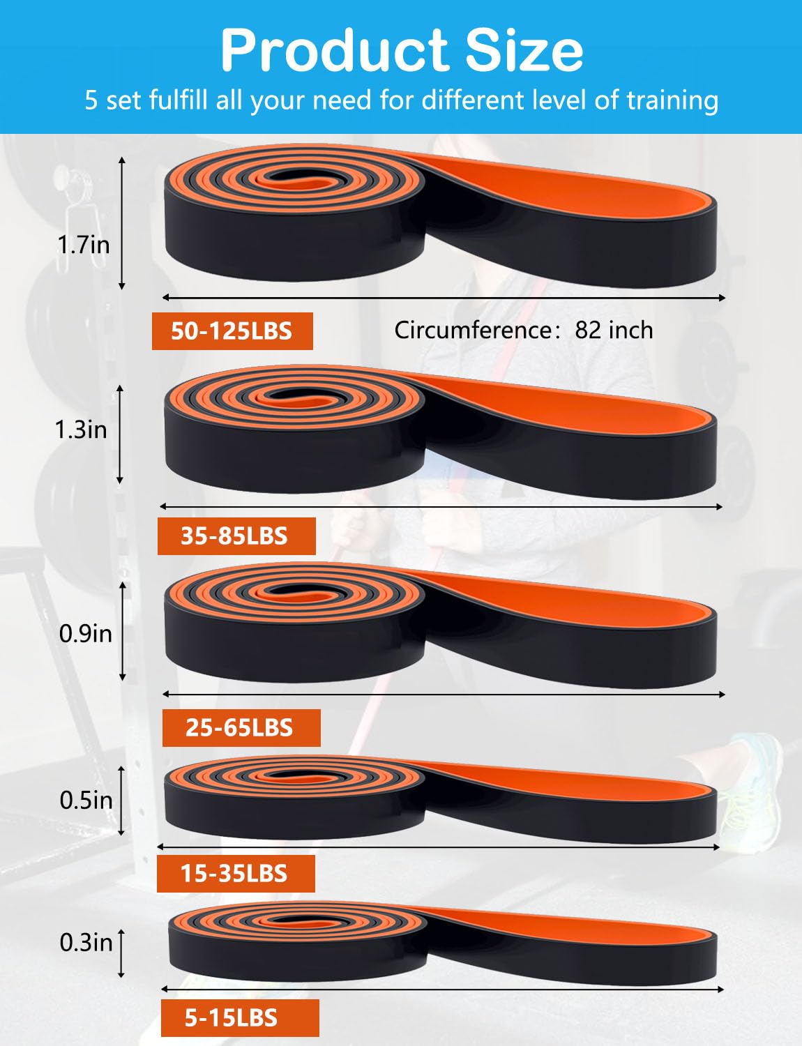 WSAKOUE Set di fasce di assistenza per trazione, fasce di resistenza per uomini e donne, fasce di allenamento per allenamento, stretching del corpo, powerlifting, allenamento di resistenza