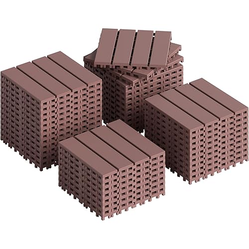 Rovibek 44 PCS Interlocking Deck Tiles, 12" X 12" Plastic Deck Tiles Outdoor Waterproof, All Weather Patio Tiles for Balcony Backyard Poolside Porch, Pavers for Outside Walkway, Striped Flat Brown