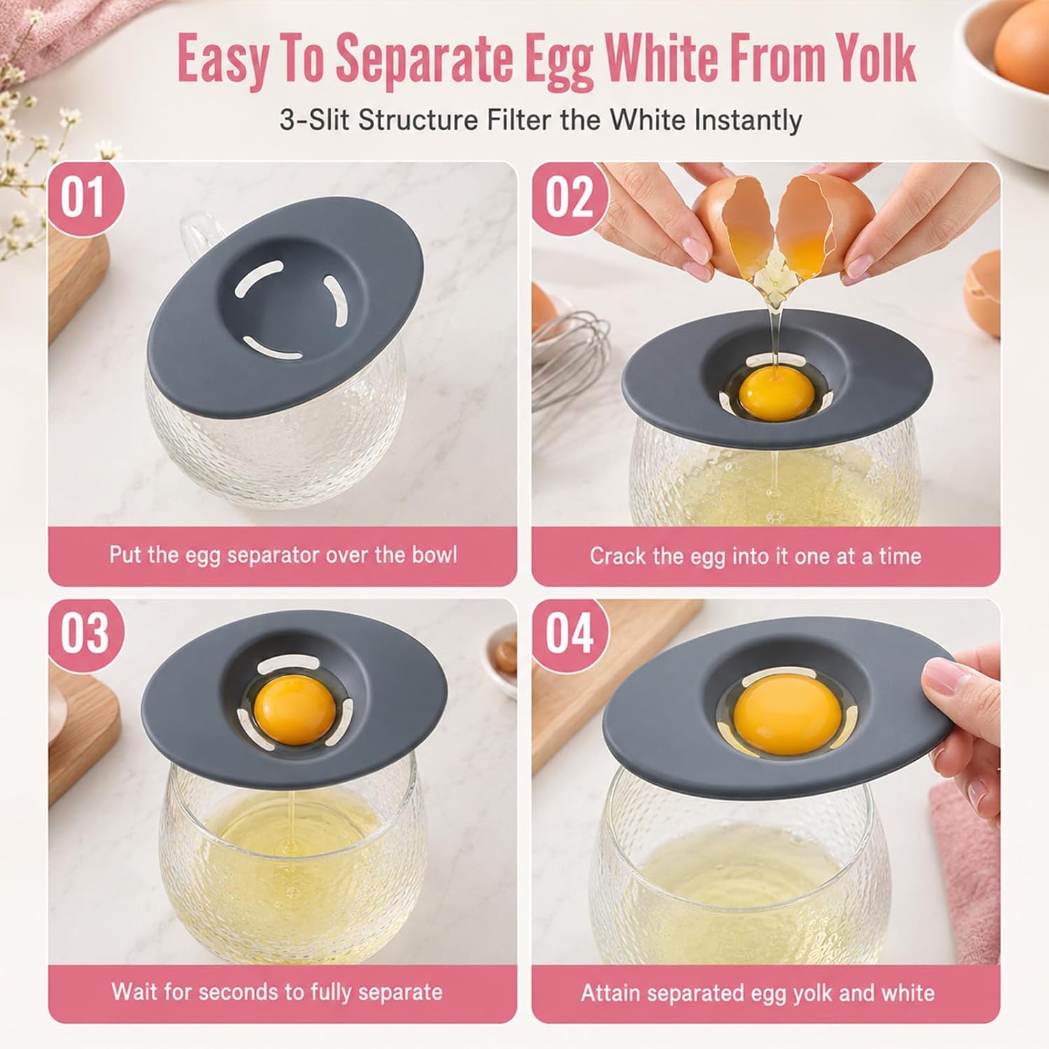 2 Pcs Egg Separators- 5.43 In Egg Yolk Remover Tool Food-Grade Silicone