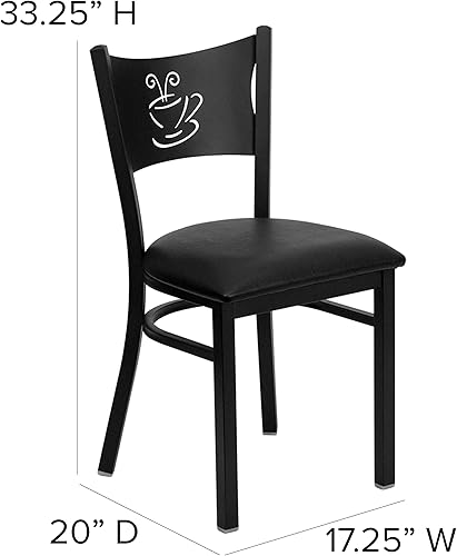 Miniatura 2 de Flash Furniture Silla de restaurante de metal con respaldo de café negro de la serie HERCULES - Asiento de vinilo negro