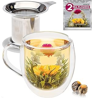 Teabloom Stay-Hot Heatproof Glass Mug with Loose Tea Infuser and Lid – 1...