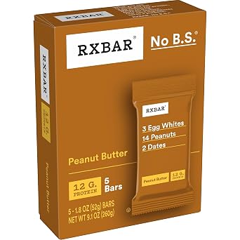 RXBAR Protein Bars, 12g Protein, Gluten Free Snacks, Peanut Butter (6 Boxes, 30 Bars)