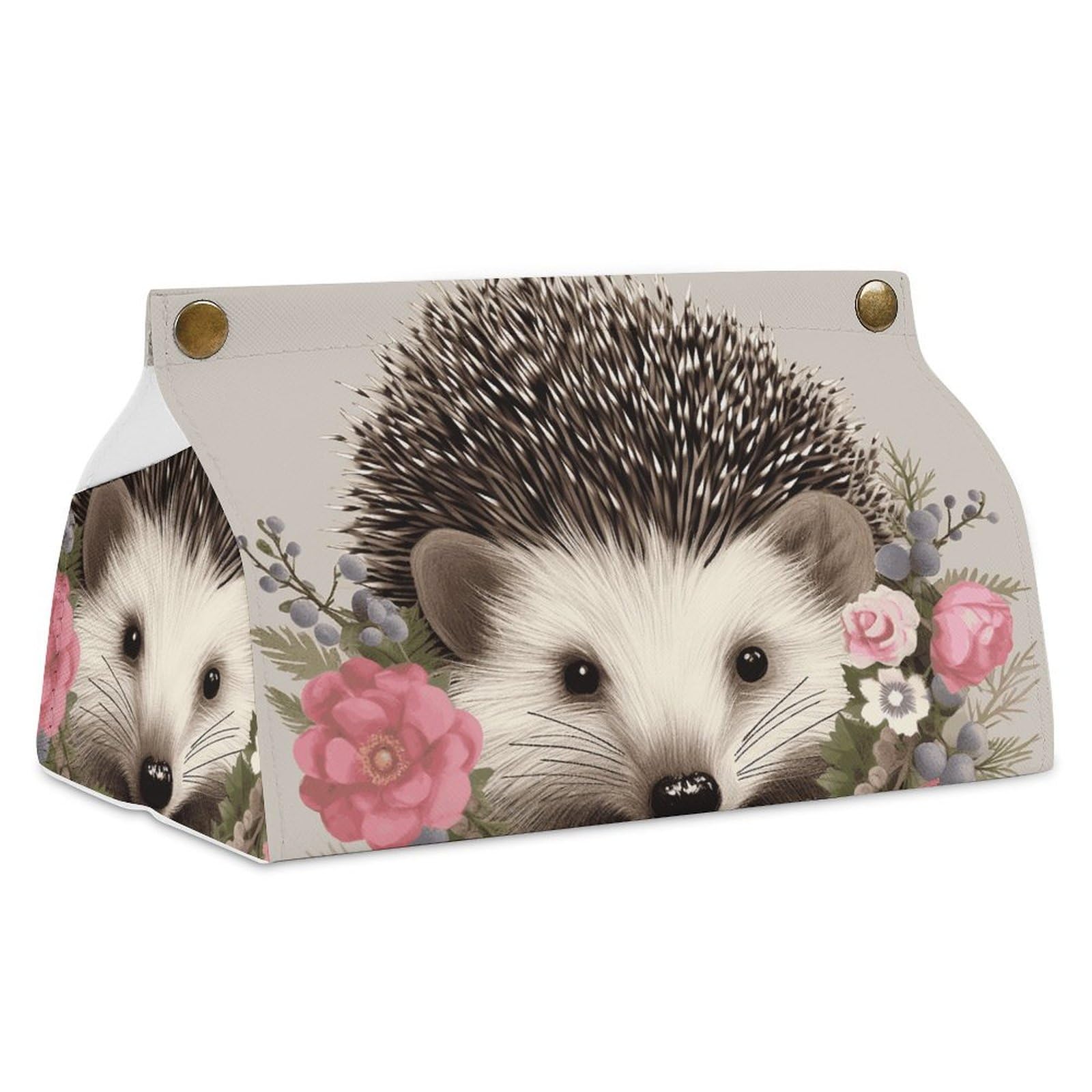 Hedgehog in Floral Wreath Tissue Box Cover Decorative Leather Napkin Dispenser Long Facial Tissues Holder Stylish Tissue Boxes Holders for Bathroom Nightstand Office Car