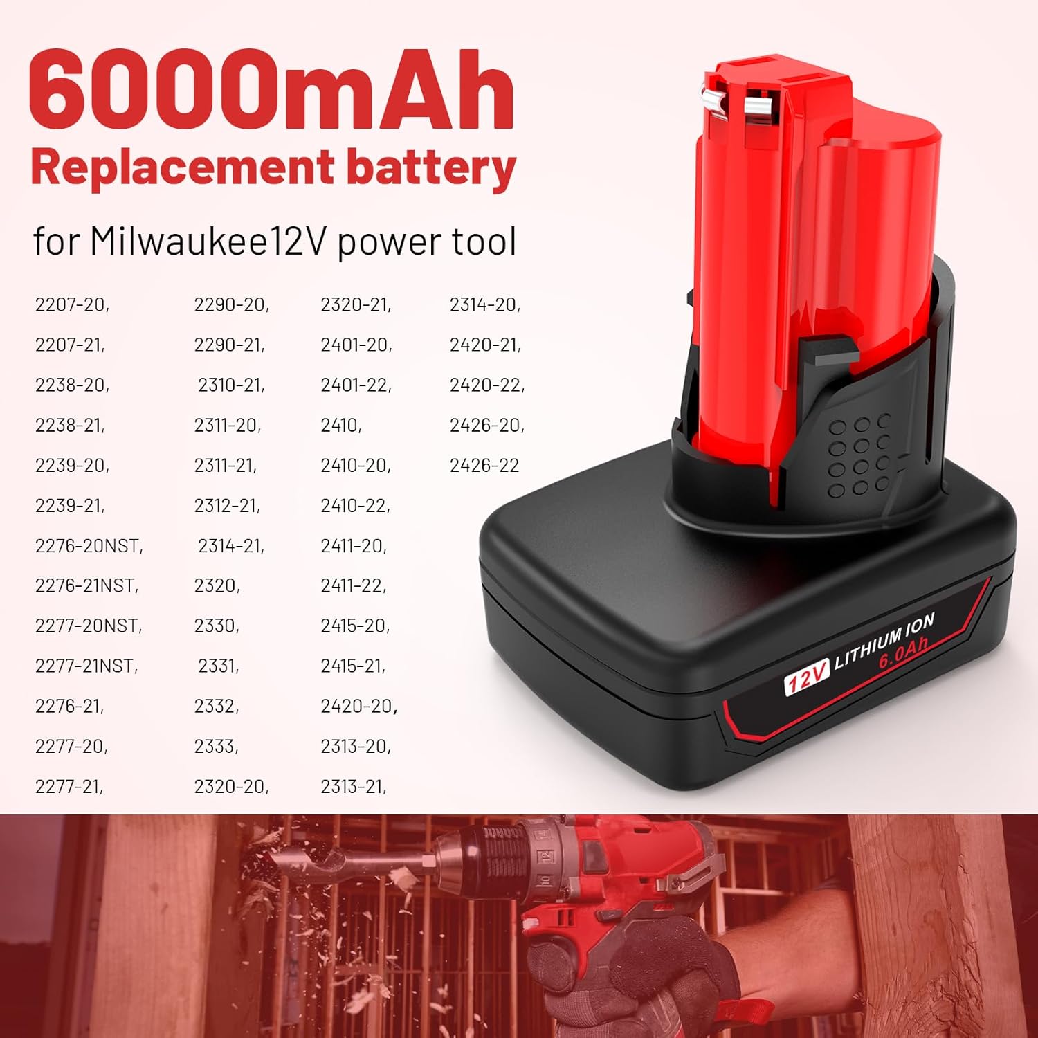 WECACHWE 2 Pack 6.0Ah Replacement Battery for Milwaukee 12V Battery Compatible with Milwaukee 12 Volt Cordless Power Tools/Heated Jacket 48-11-2401 48-11-2402 48-11-2440 48-11-2411 C12 B C12 BX