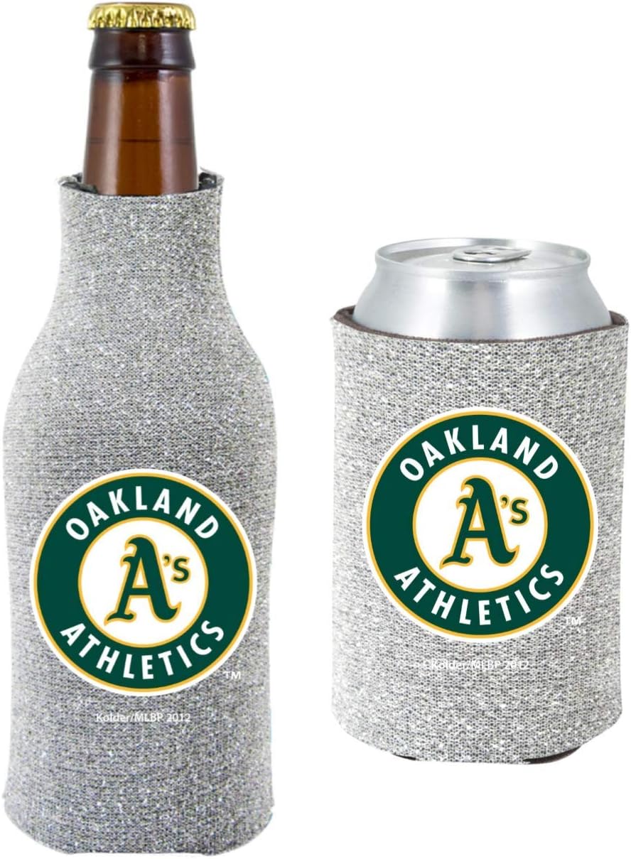 MLB Baseball Team Logo Womens Glitter Bottle & Can Cooler Set 12oz Neoprene Beverage Drink Holder Sleeve