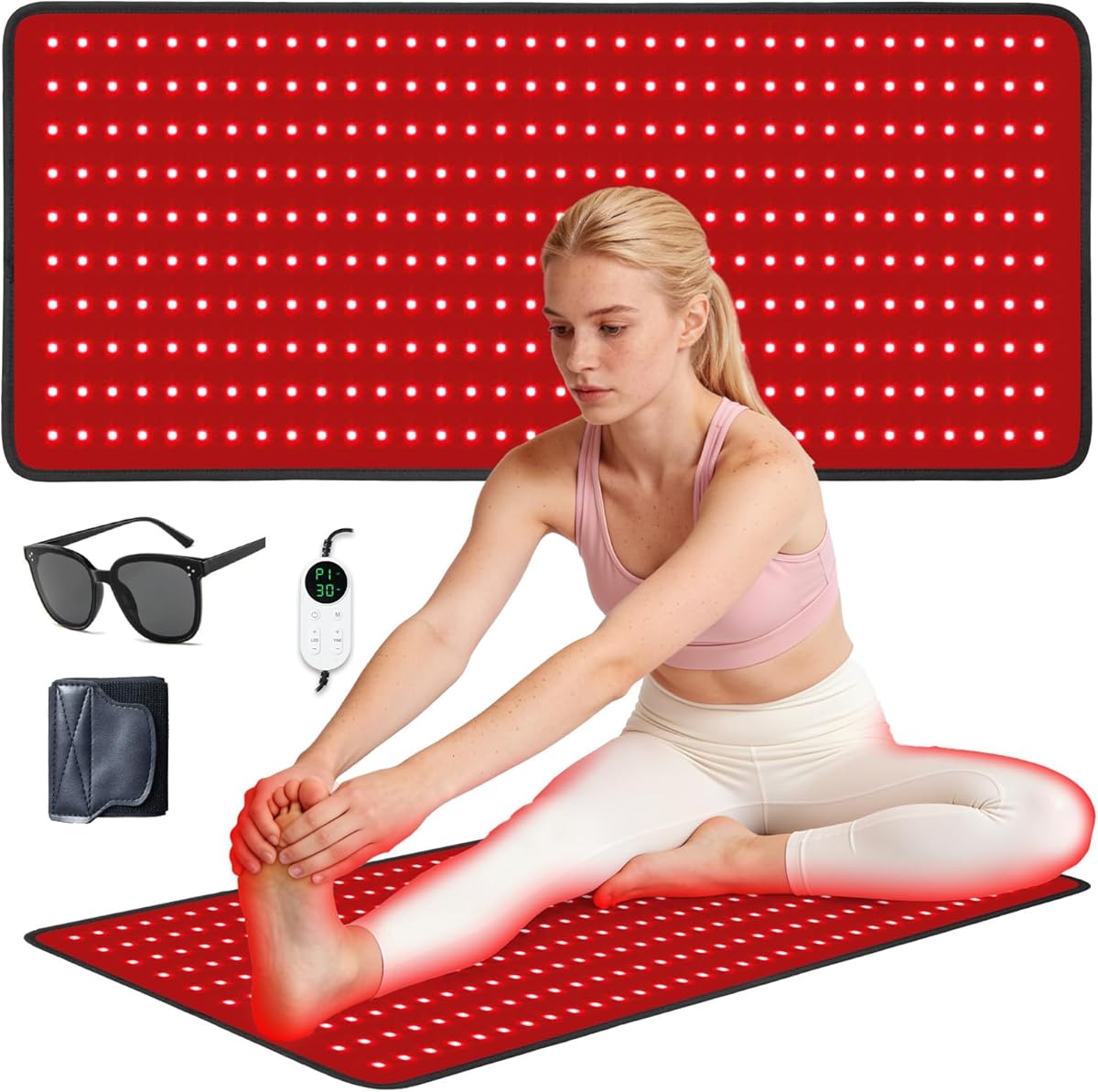 Red Light Therapy Mat for Full Body, 29"*12" Red Light Therapy Pad with 340 LEDs and Controller, 660nm&850nm Near Infrared Light Therapy, 3in1 LEDs Light Blanket for Back Belly Knee Joint Pain Relief