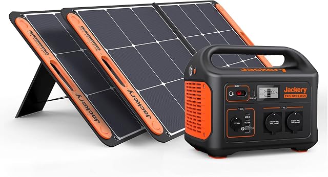 Generator słoneczny Jackery 1000, przenośna stacja zasilania 1002 Wh + 2 x panel słoneczny SolarSaga 100 W, 2 x wyjście AC 230 V, 1000 W, przenośne zasilanie do kamperów, elektronarzędzi i awaryjne