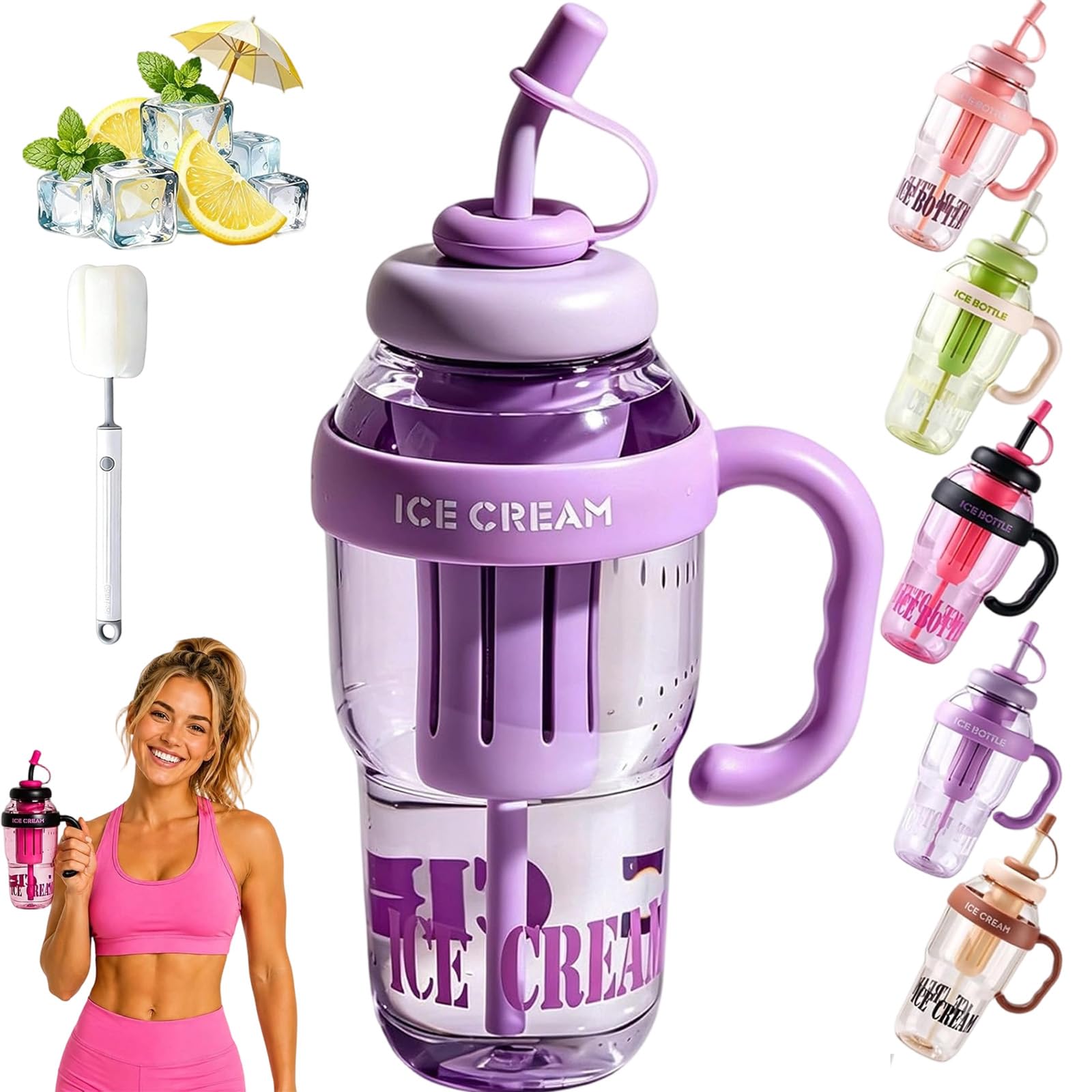 LLELEMAMO 2026 Stylish Large Capacity Sports Water Bottle, 1100ml,1300ml Clear Water Bottle Leakproof with Straw Tea Infuser Portable Handle for School Office Outdoor Activities (1100ML,D)
