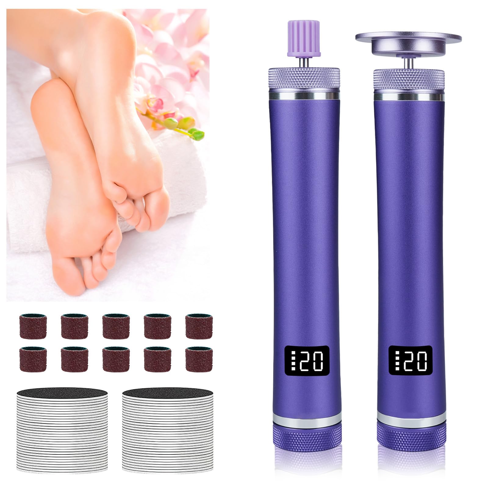 Rimozione calli elettrico 2 in 1, levigatrice per unghie, ricaricabile, velocità regolabile 12 livelli, adatto per talloni screpolati, calli e calli (viola)