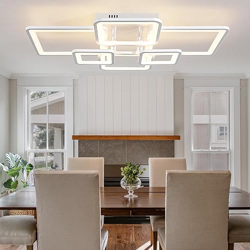 Miniatura 9 de Shine LUEST Lámparas de techo LED modernas para dormitorio, regulables, 6 anillos, lámparas de techo cuadradas modernas para sala de estar con