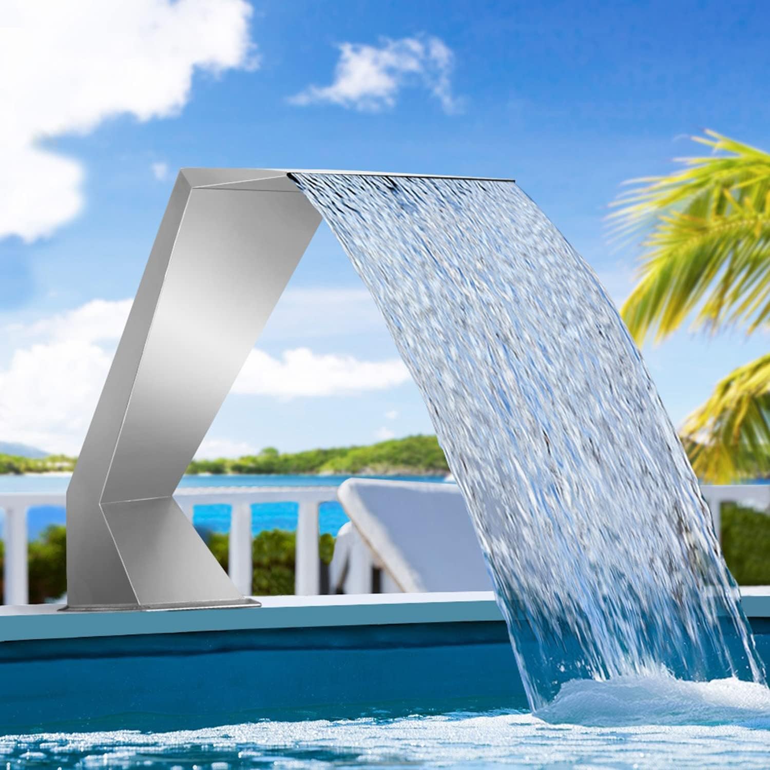 Stainless Steel Swimming Pool Fountain Waterfall Spillway Sprinkler - Outdoor Garden Patio Water Feature for Pools & Ponds - Decorative 80cm x 50cm
