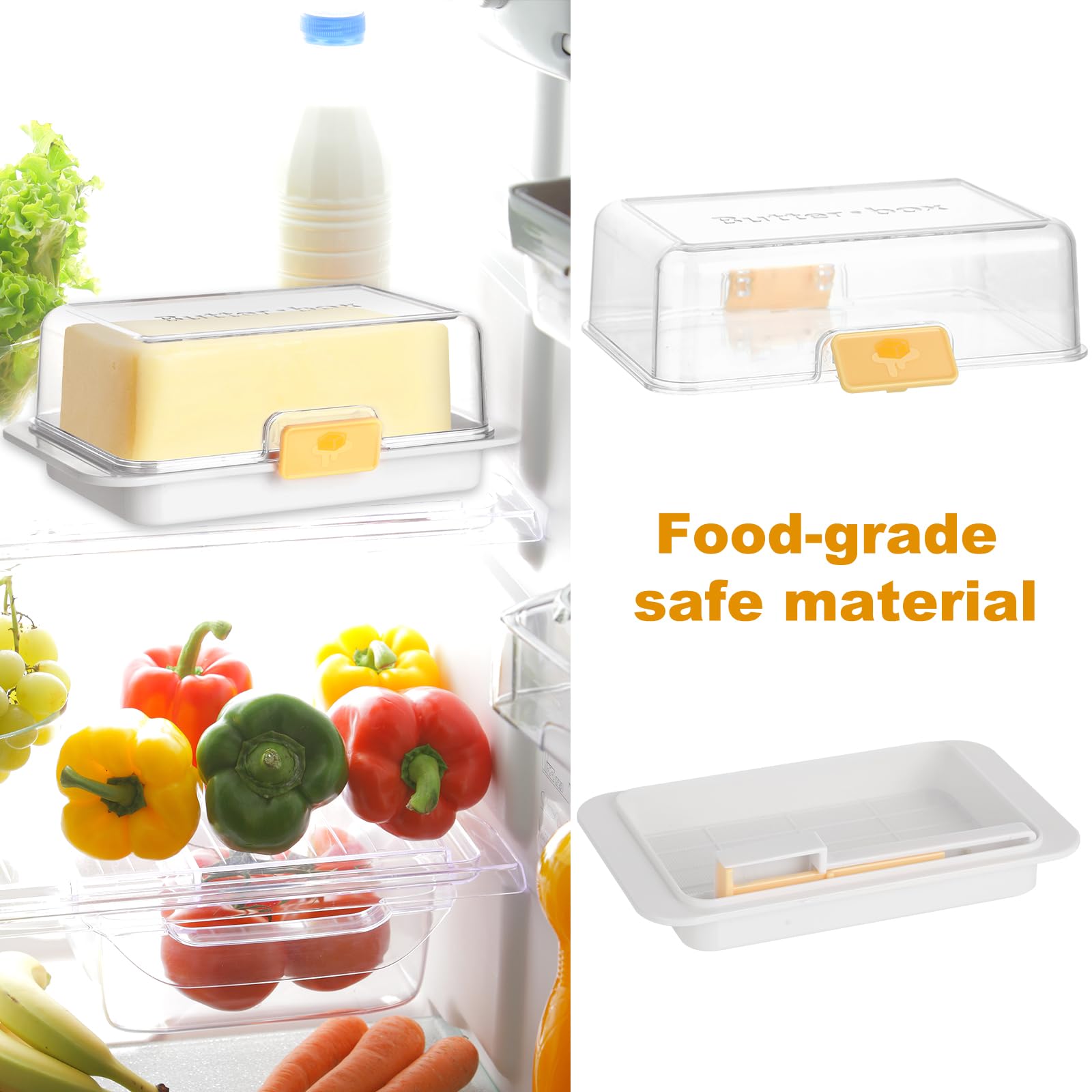 Porta Burro da Frigorifero - Contenitore per Burro in ABS+AS - Con Cucchiaio - Portaburro da Frigo Ecologico, Resistente al Calore, Design Rettangolare, Con Chiusura a Scatto (Bianco)
