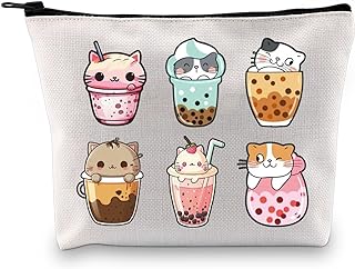 Kawaii Bubble Tea Makeup Bag Cat Boba Tea Lover Gift Bubble Tea Girl Gift Boba Drinking Cosmetic Bag (cat Bubble ca)