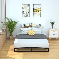 Vista 6 de Yaxa Basics Metal Platform Bed Frame, with Wood Slat Support, 6 inches High, Queen, Black