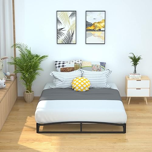 Miniatura 6 de Amazon Basics Metal Platform Bed Frame, with Wood Slat Support, 6 inches High, Queen, Black