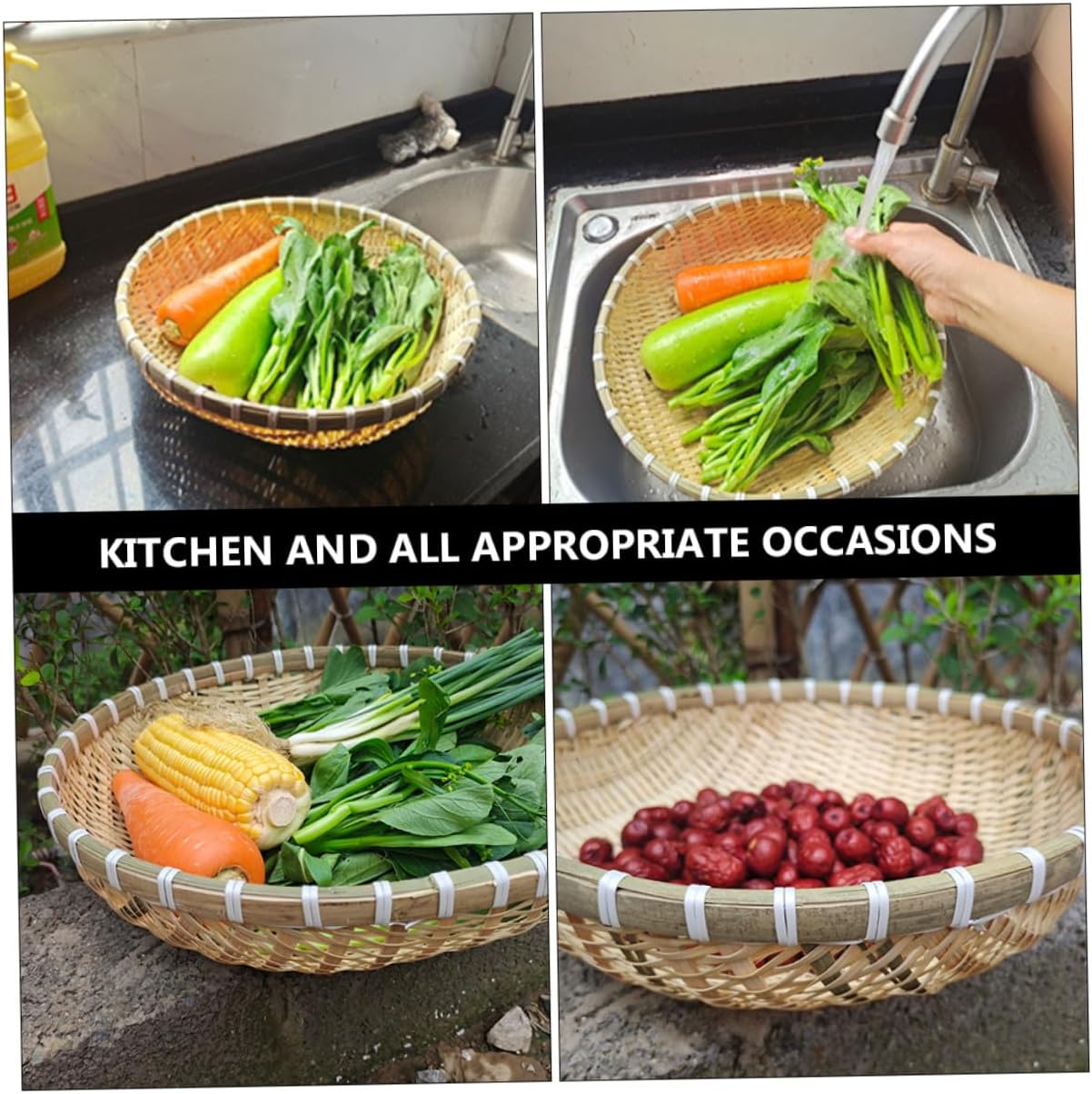 Bread and Fruit Storage Basket Set 5pcs round Basket for Kitchen Home Food Organizer for Washing Rice and Vegetables