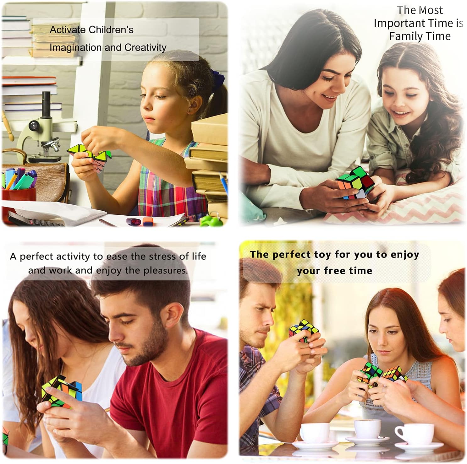 Roxenda Speed Cube Set, Speed Cube Bundle of 2x2 3x3 4x4 and Pyramid Cube Smoothly Magic Cubes Collection for Kids Teens & Adults [4 Pack] (Black)