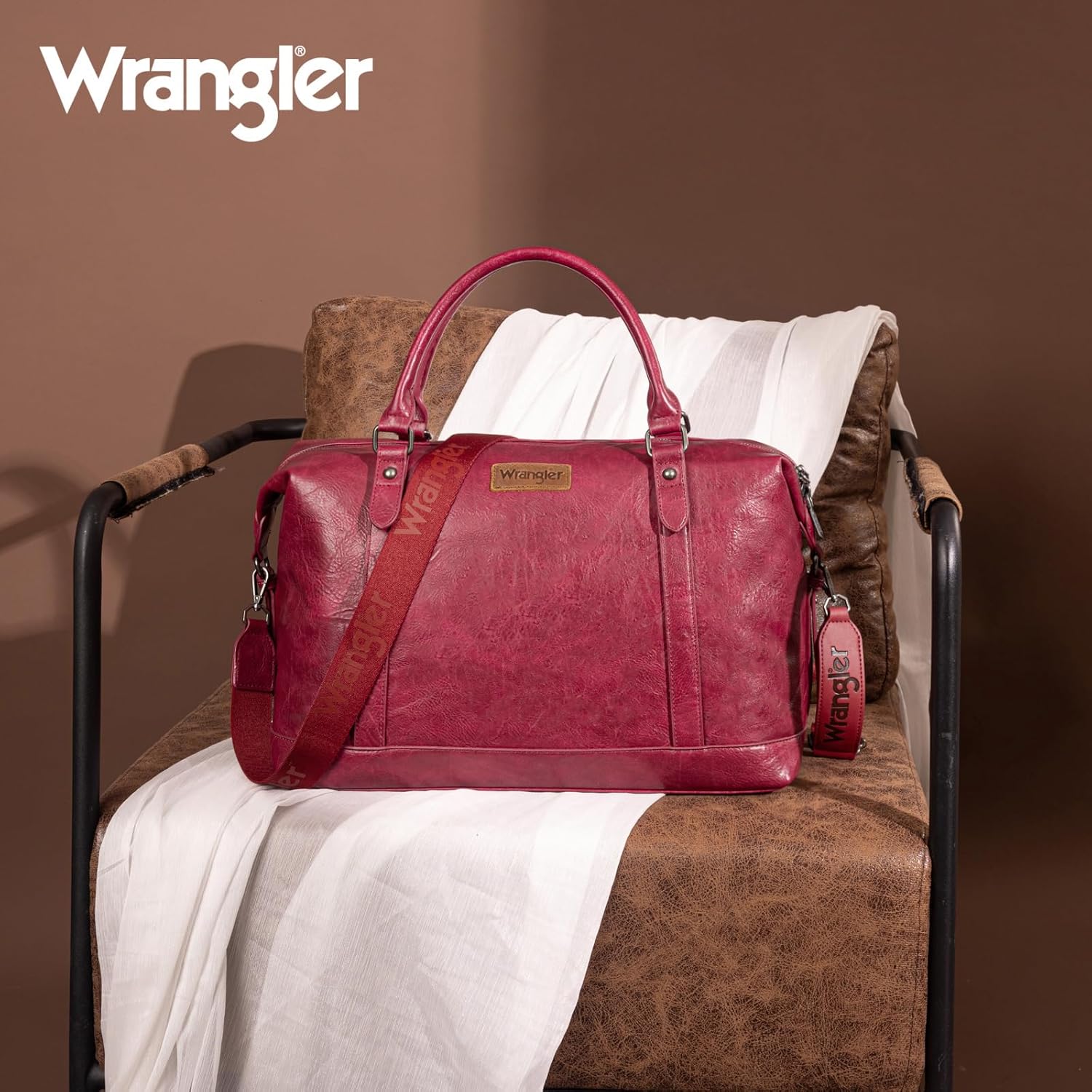 Wrangler Duffel Bag Large Travel Weekender Bag for Women Waterproof Carry on Overnight Bag for Gym,Trips,Weekends,Burgundy - Image 6