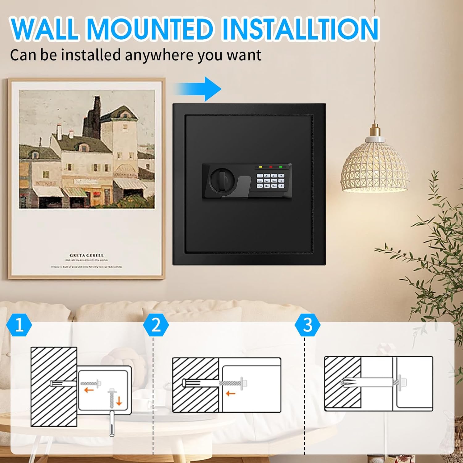 2.3 Cuft Fire proof Safes for HOME USE, Digital Security Safe Box with Programmable Keypad and Spare Keys, Safety Box for Home Office Business, Document Safe for Money Medicine Valuables