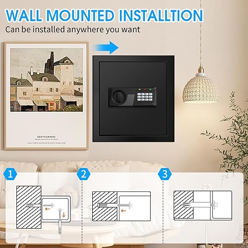 Miniatura 8 de 2.3 Cuft - Caja fuerte a prueba de fuego para uso doméstico, caja de seguridad digital con teclado programable y llaves de repuesto, caja de