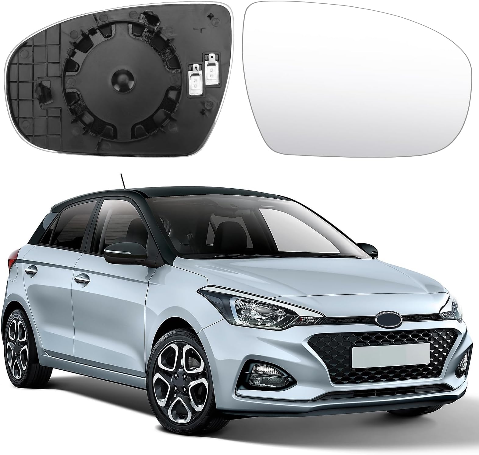 Mirror Glass Replacement for Hyundai i20 2014-2020, Exterior Mirror Glass Aspherical Adjustable (Right)