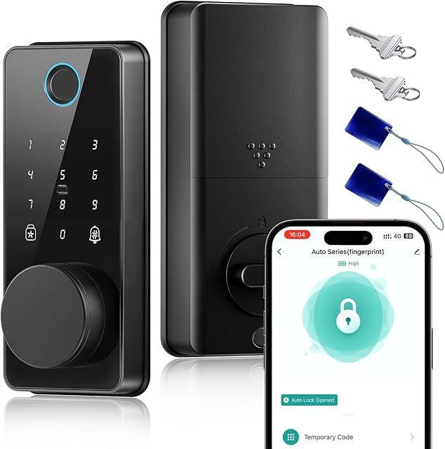 Keyless Entry Door Lock, Smart Door Lock, Smart Deadbolt Lock with Keypad | Auto & One Touch Lock | Smart Locks for Front Door | Easy Installation | Exact Fingerprint | App Control | 6-Month Battery