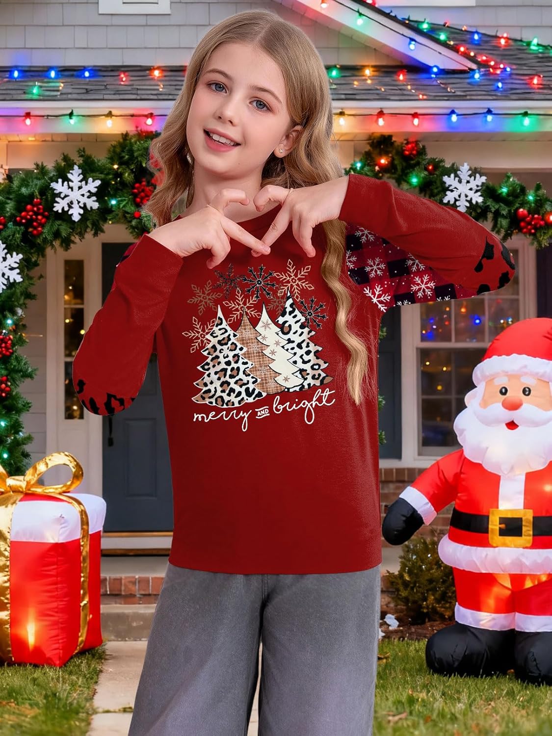 Boys Girls Christmas Shirts Kids Christmas Plaid Leopard Tree Print Shirt Blouse Toddler Long Sleeve Holiday Shirt Tops 5-14y - Image 3