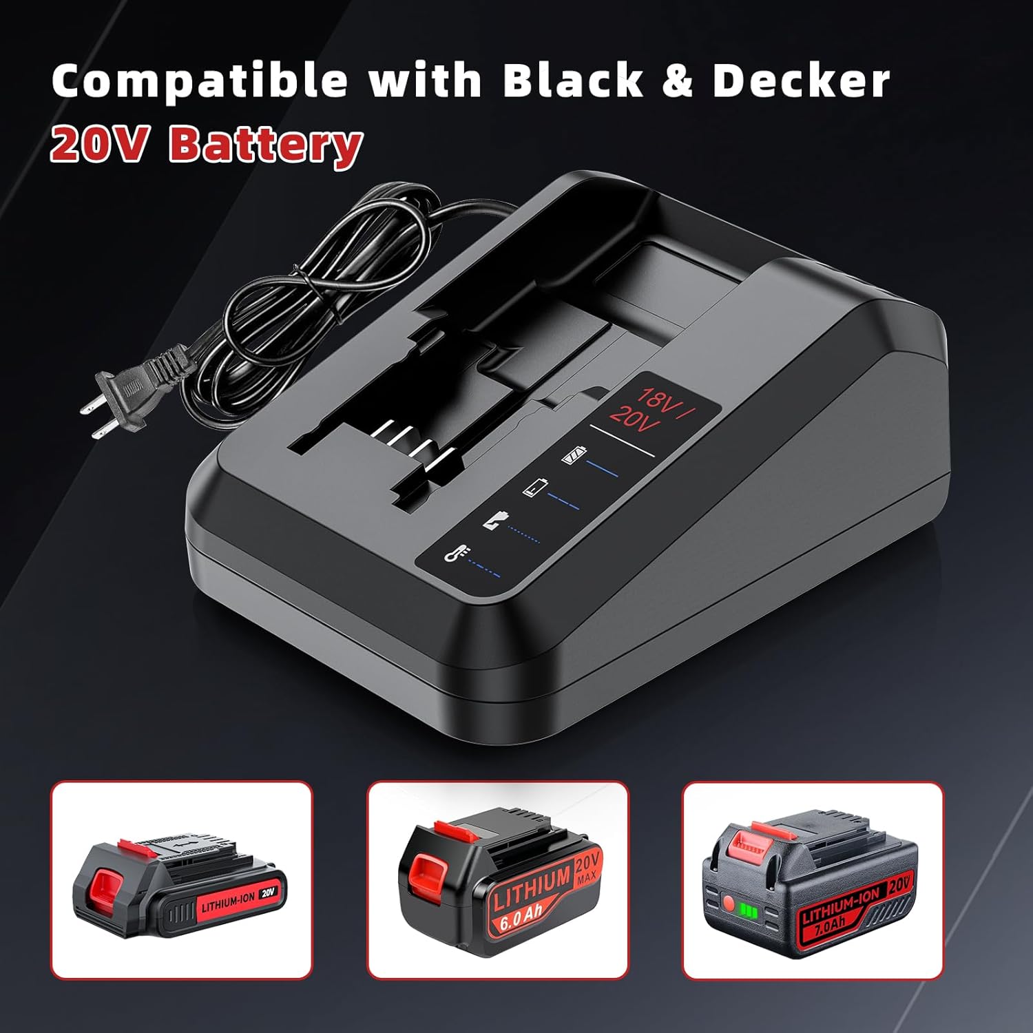 2 Pack MAX 3800mAh Battery and Charger Replacement for Black and Decker 20V Lithium Battery, Compatible with Black and Decker 20V Cordless Power Tools and Charger - Image 4