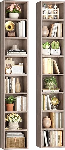 Miniatura 21 de FOTOSOK Estante de torre multimedia de 8 niveles, 11.6 x 9.3 x 70.9 pulgadas, gabinete de almacenamiento delgado para CD y DVD con estantes