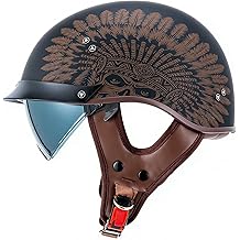 半头盔摩托车 DOT 批准的开放式头盔,带遮阳板和快速释放扣,适合成人男士和女士（F07-印度,M）