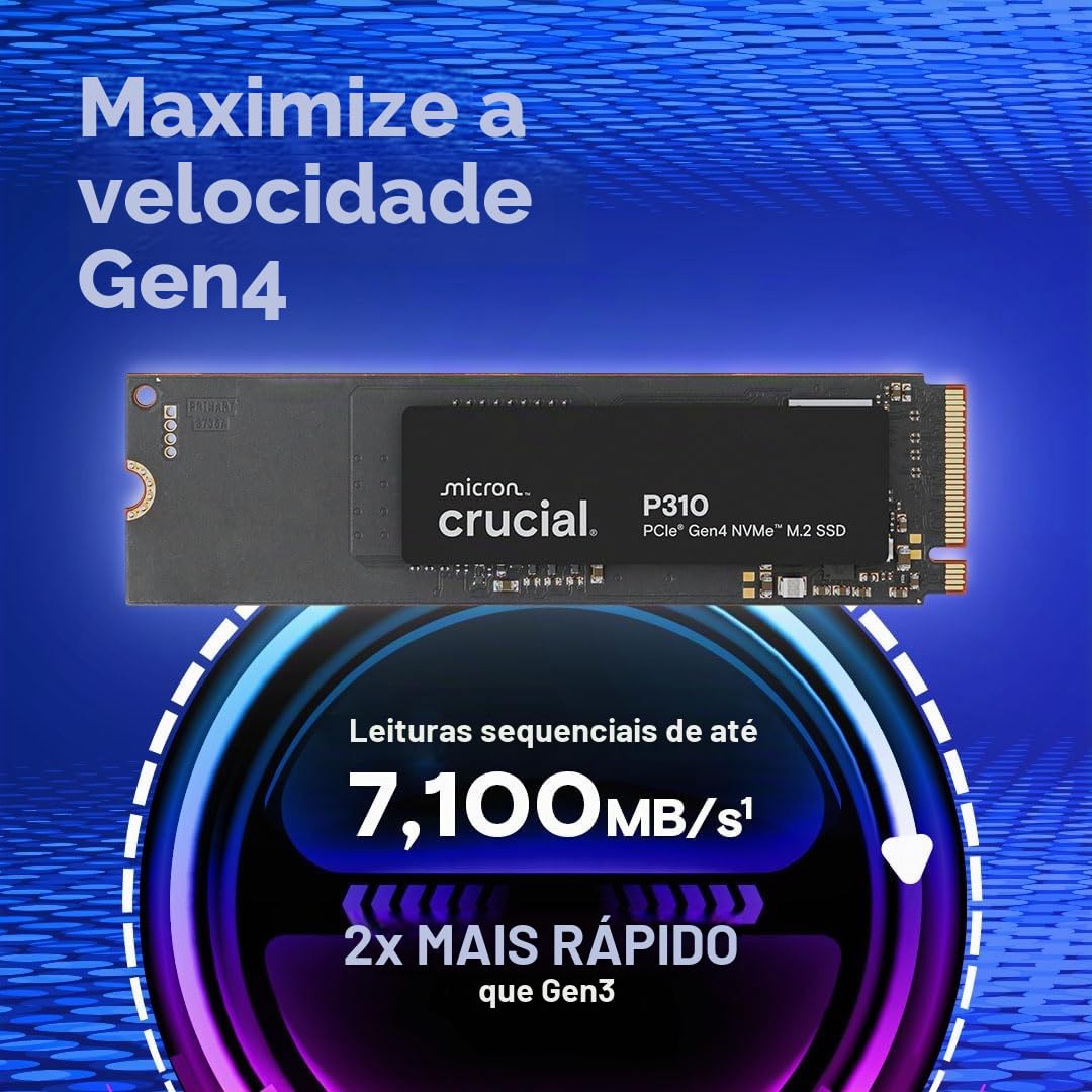 Crucial SSD P310 1TB 2280 PCIe Gen4 3D NAND NVMe M.2 – Até 7.100