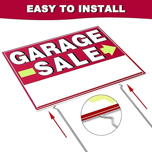 Miniatura 4 de Letrero de venta de garaje, 6 piezas de 17 x 13 pulgadas con estacas de venta de garaje con estacas resistentes a la intemperie para venta de garaje