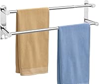 KAHCNVN Adjustable 16-28in Stainless Steel Double Towel Bar Rack - Wall Mount Bathroom Kitchen with Side Hooks