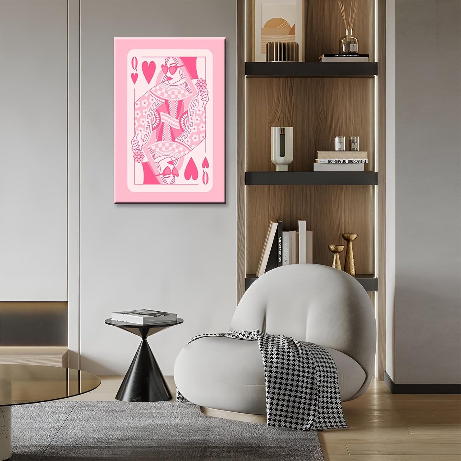 DVBOCS Funny Preppy Playing Card Canvas Wall Art Pink Queen Of Hearts Poker Aesthetic Posters Game Room Prints Painting Retro Trendy Modern Decor For Teen Girl Bedroom Dorm 12x16in Framed