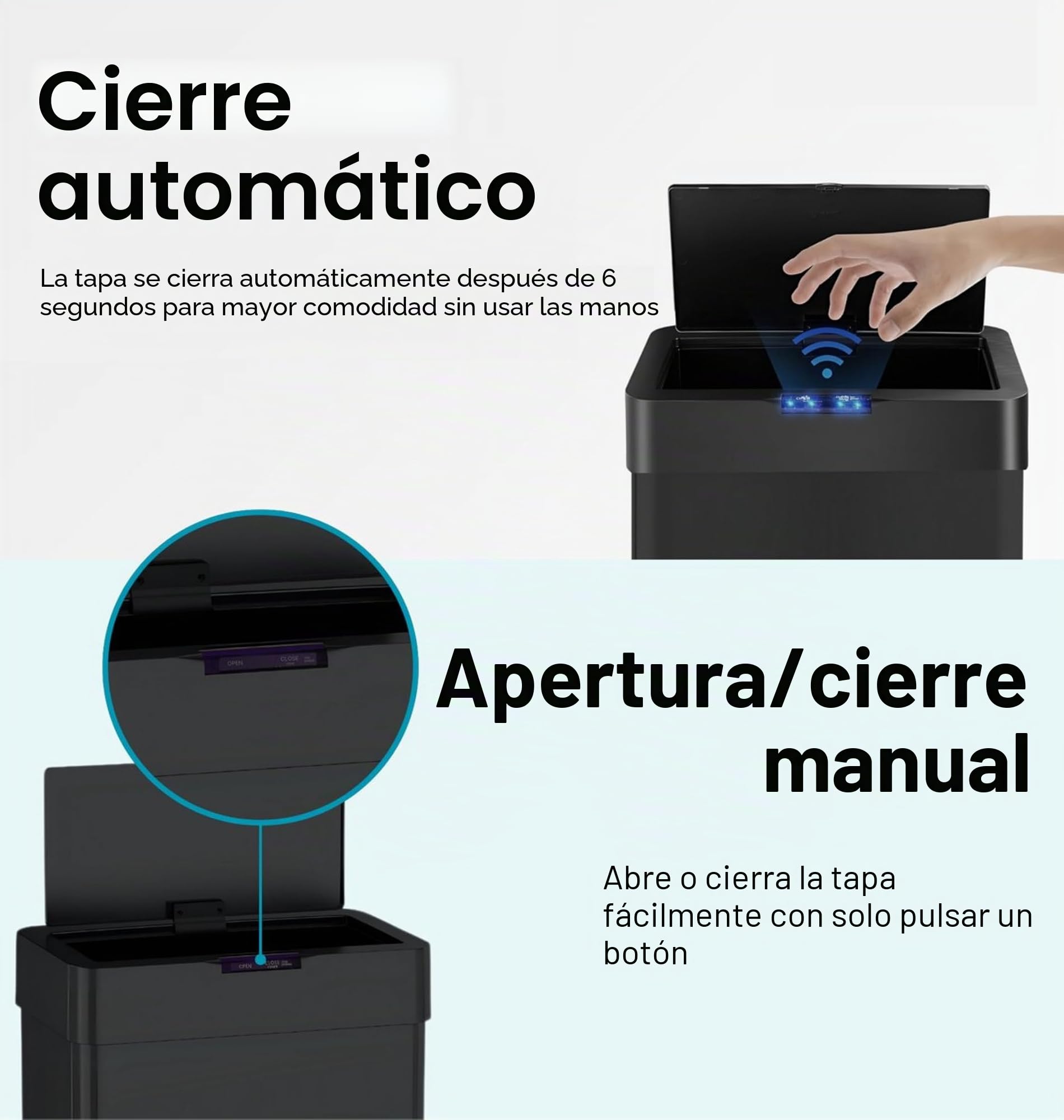 Five Stars Papelera con Sensor - 60 Litros / 2x 30 Litros - Separación de residuos - Basura de acero inoxidable - Papelera 2 compartimentos - Papelera - Papelera - Basurero - Tapa de cierre suave