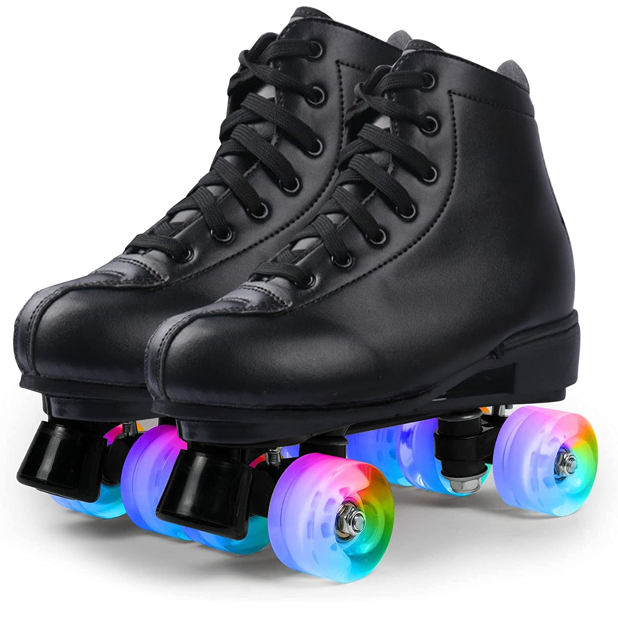 Pattini a Rotelle per Donne e Uomini, Pattini da Pattinaggio Classici a Doppia Fila con Ruote Illuminate a LED, pattini a 4 rotelle Alti in Pelle PU per Principianti Adolescenti Adulti