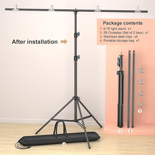 Miniatura 8 de LINCO Lincostore Zenith Portable T-Shape Background Backdrop Stand Kit 5x6.7ft - 5ft Wide (Fixed) and 6.7ft High (Adjustable)- Lightweight Only 4