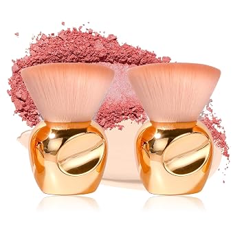 Oneleaf Kabuki Makeup Brushes Premium Synthetic Flat Body Brush Foundation Kabuki Makeup 2 Pcs Brush Set, Golden Flat