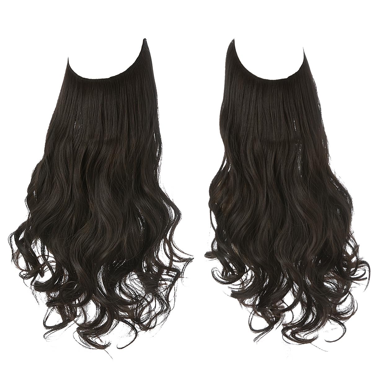 SARLA Invisible Wire Hair Extensions with 3 Clips Short 14 Inch Synthetic Wavy Curly Hairpiece for Women Adjustable Transparent Headband Black Brown - Image 2