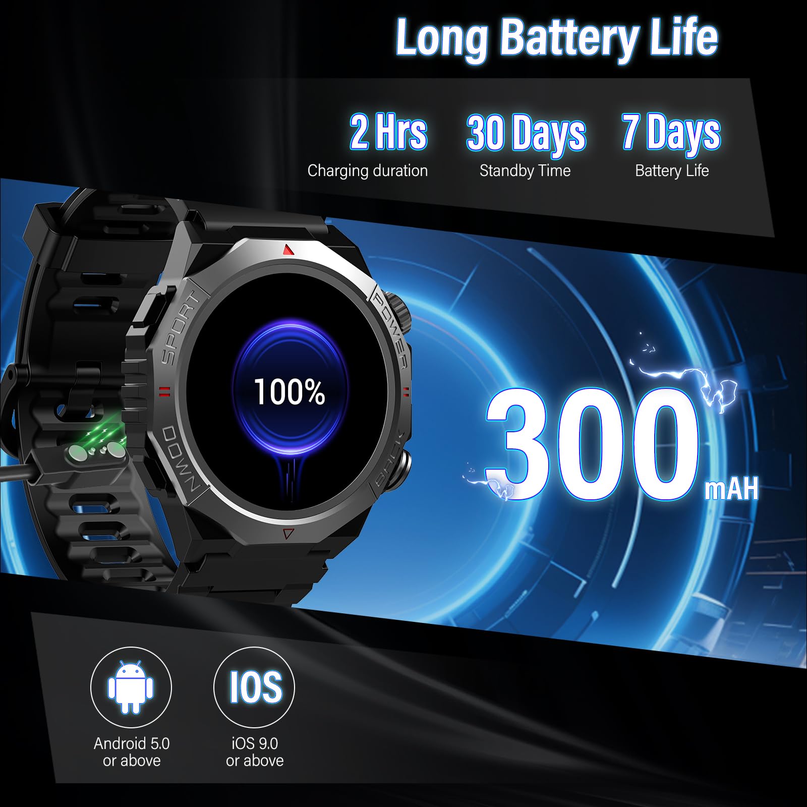 Qecnato Montre Connectée Homme HD Militaire Smartwatch Homme avec Modes Sportifs/Cardiofrequencemetre/Sommeil