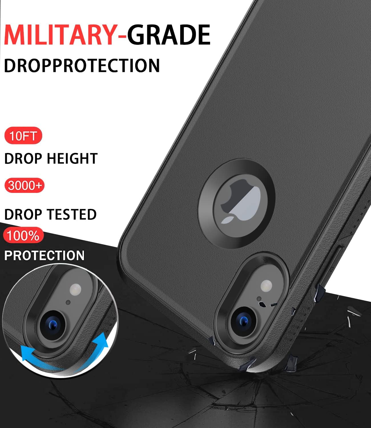 Diverbox for iPhone XR Case [Tempered Glass Screen Protector] [Shockproof] [Dropproof] Heavy Duty Protection Phone Case Cover for Apple iPhone XR (Black)