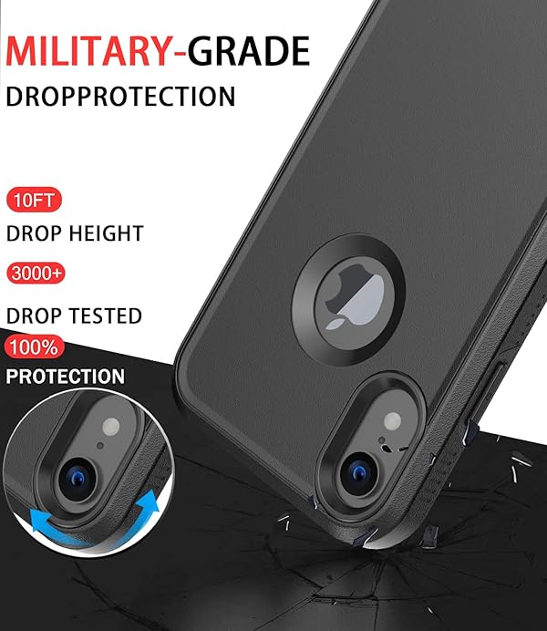 Diverbox for iPhone XR Case [Tempered Glass Screen Protector] [Shockproof] [Dropproof] Heavy Duty Protection Phone Case Cover for Apple iPhone XR (Black) by Diverbox - Image 2