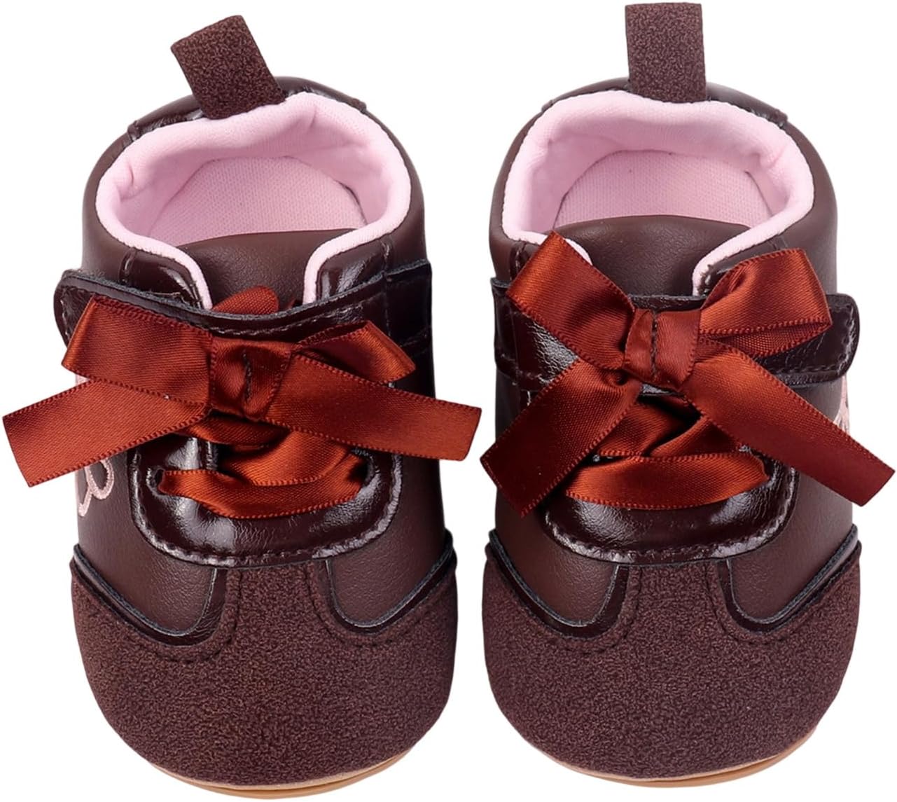 Baby Girls Sneakers Embroidery Bow Shoelace Soft Sole Non-Slip Infant First Walking Shoes for Spring Fall 0-18 M